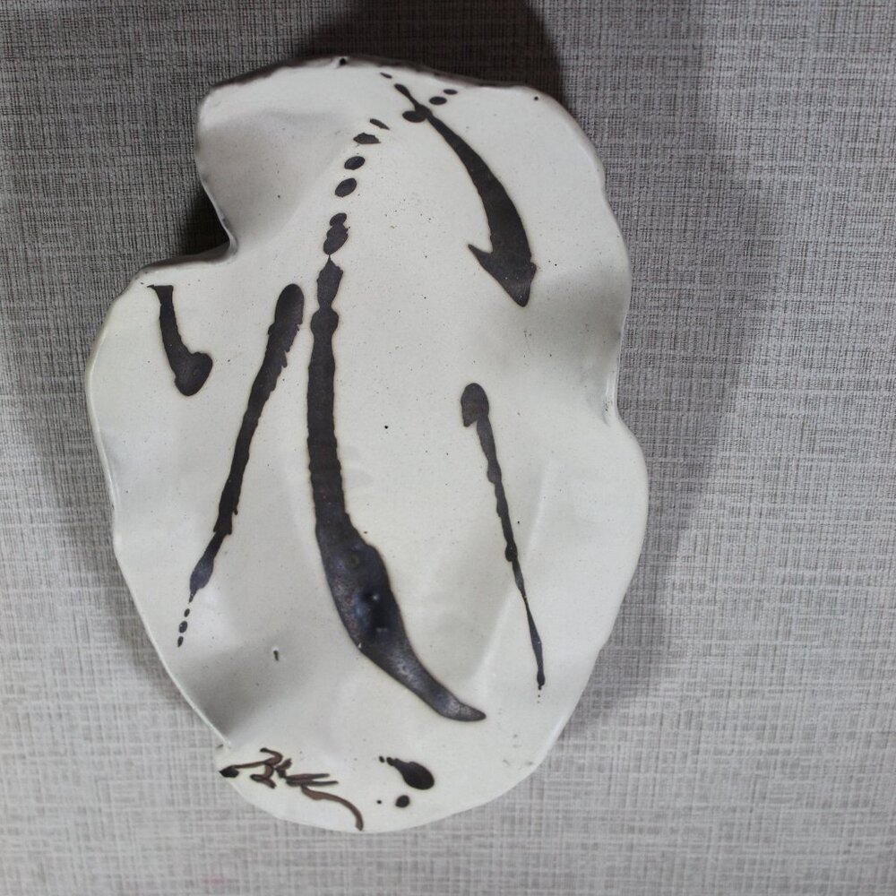 Signed Cream and Bronze Color 18.5” Abstract Bowl
